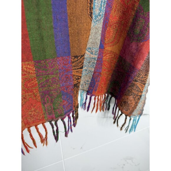 Chico's 100% Wool Scarf Shawl Wrap Multi-Color India BOHO art-to-wear grandma - Picture 3 of 9